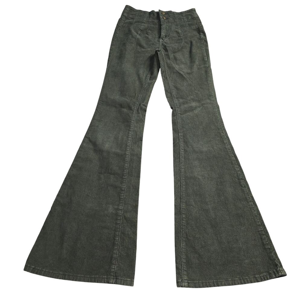 We The Free Corduroy Pants Sz 26 Green Flare High Rise Boho Western Y2k Retro